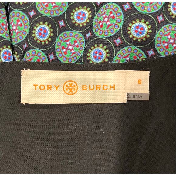 Tory Burch Logo Medallion Batik Print Ruffle Wrap Boho Green Blue Dress Sz 6 - Picture 8 of 8